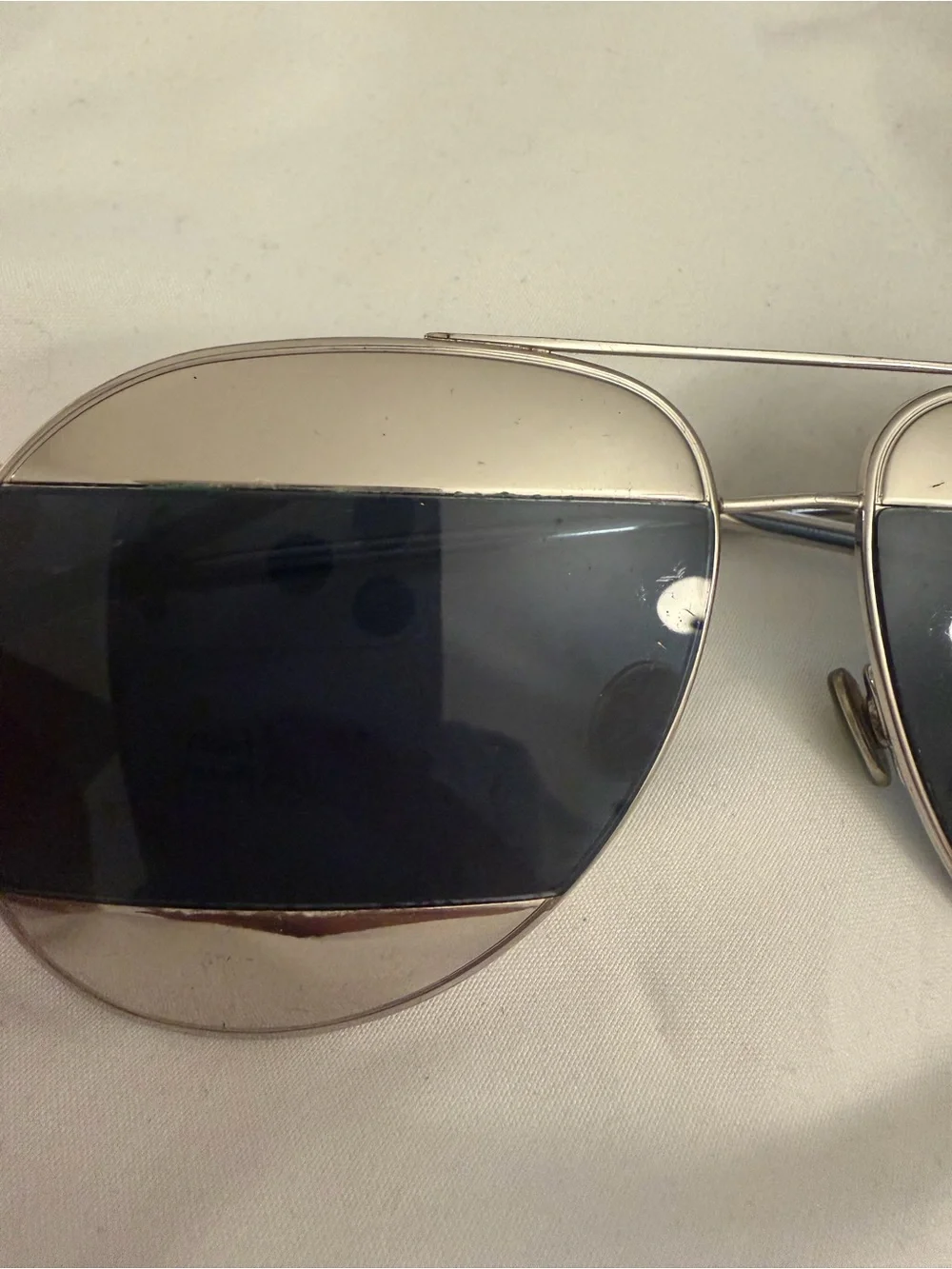 Dior Split Aviator Sunglasses - Silver Frame with Blue Lenses can
